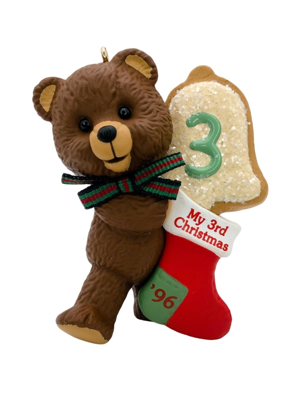 Vintage Hallmark Ornament Teddy Bear Figurine for Child's 3rd Christmas 1996 NEW